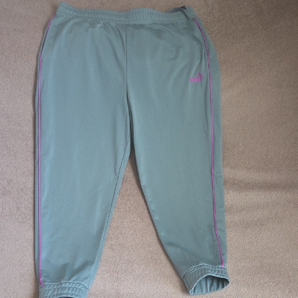 Puma Women's Green Joggers with Pink Details
